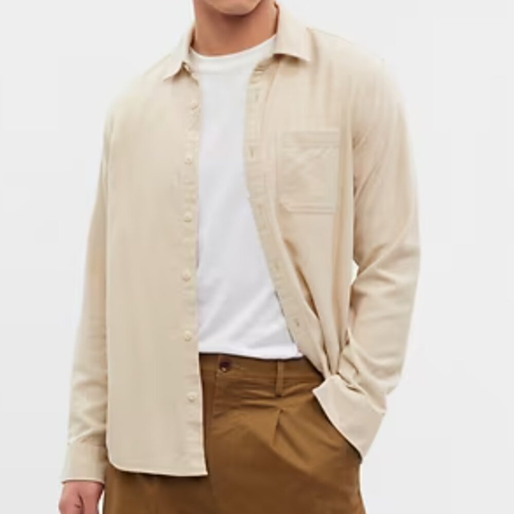 Gap Factory Men's Flannel‎ Shirt, Ivory Cream, Large, EUC